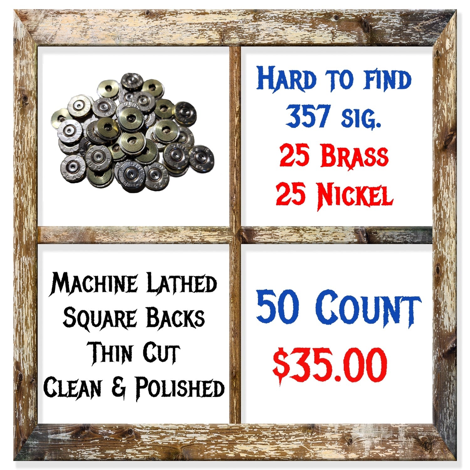 Brass & Nickel 357 Sig. Casings: Machine Cut Bullet Casings For Crafts