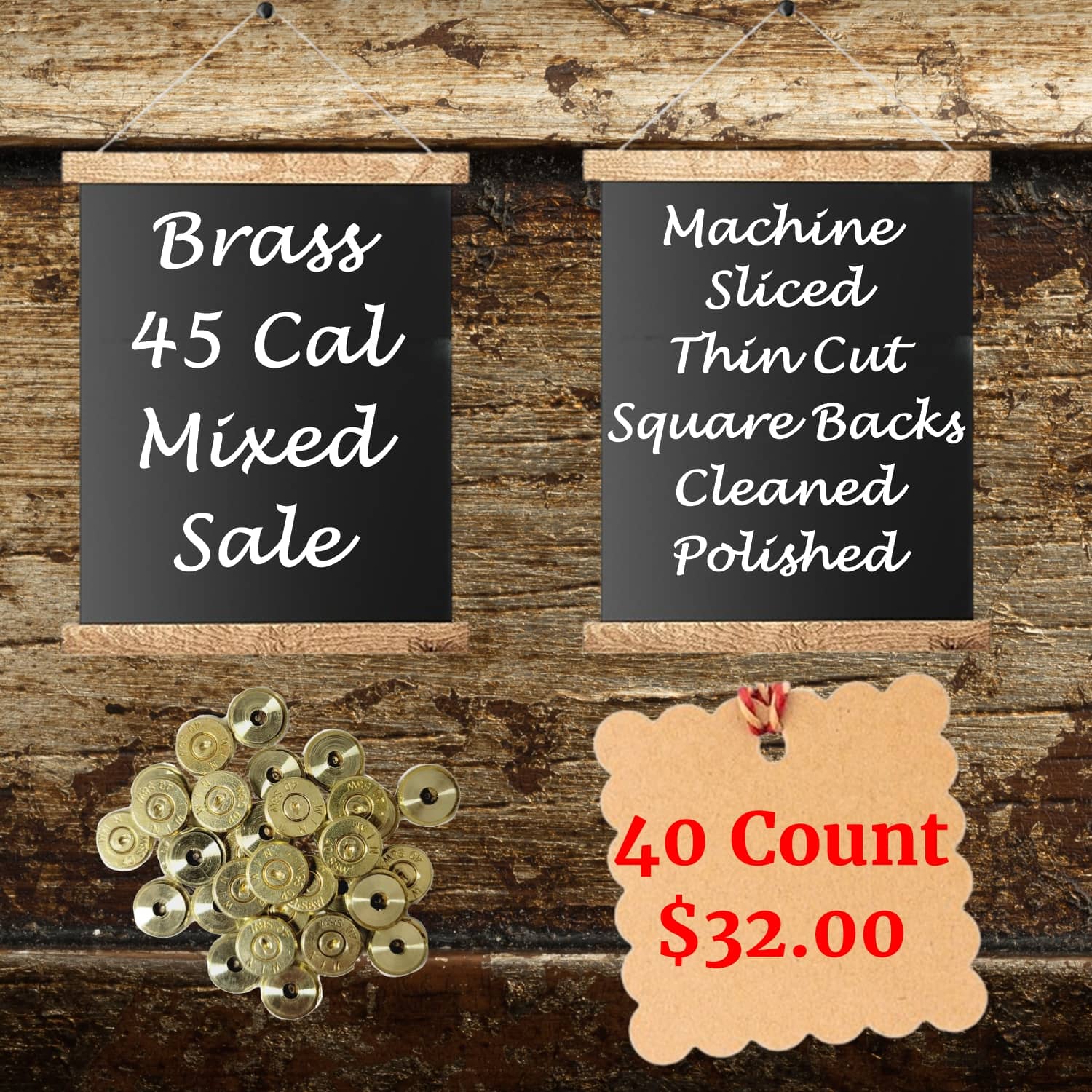 Brass 45 caliber bullet casings, 40 count, machine sliced and polished for crafting projects