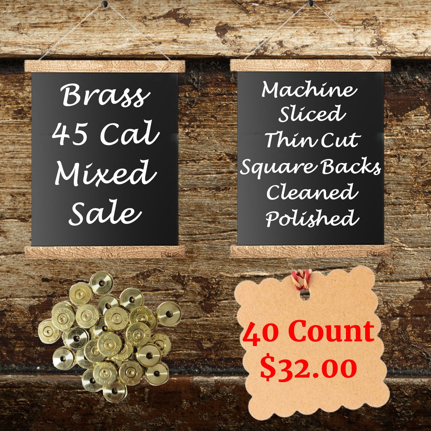 Brass 45 Cal mixed bullet slices for jewelry making, 40 count, machine sliced and polished