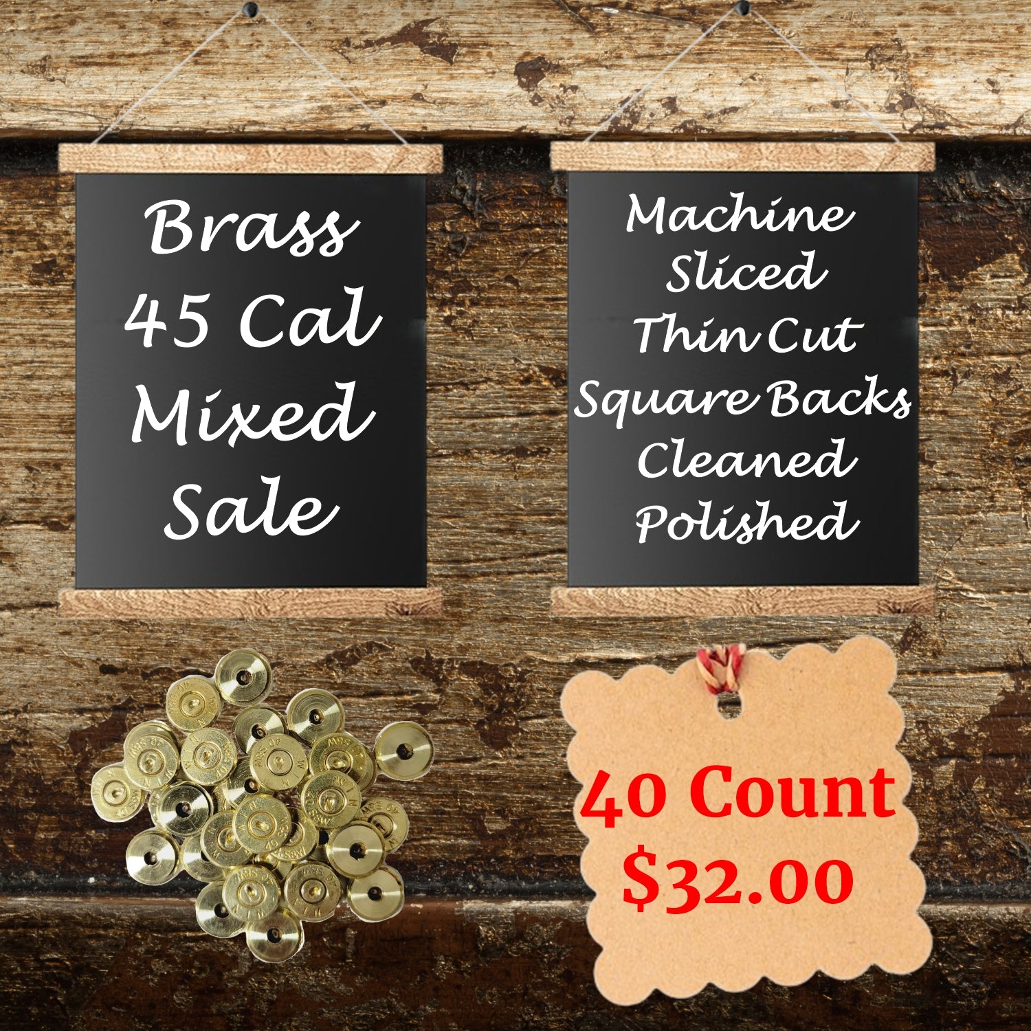 Brass 45 Cal mixed bullet slices for jewelry making, 40 count, machine sliced and polished