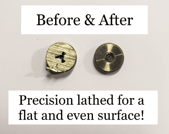 Brass bullet slices for jewelry making, precision lathing for flat and even surfaces, two pieces shown