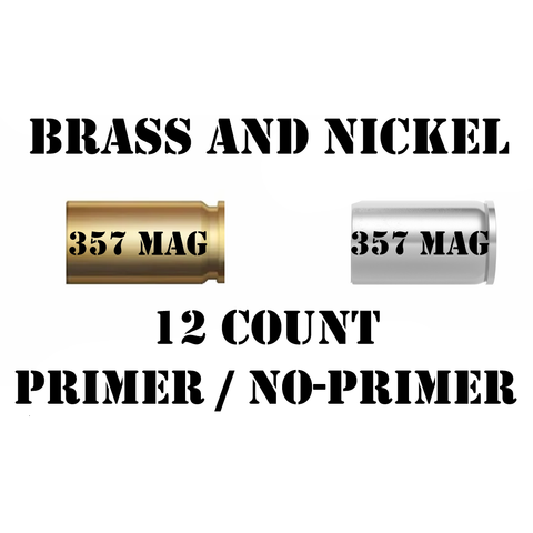 Brass and nickel 357 MAG bullet casings for jewelry making in a 12 count pack, perfect for bullet casing jewelry diy.
