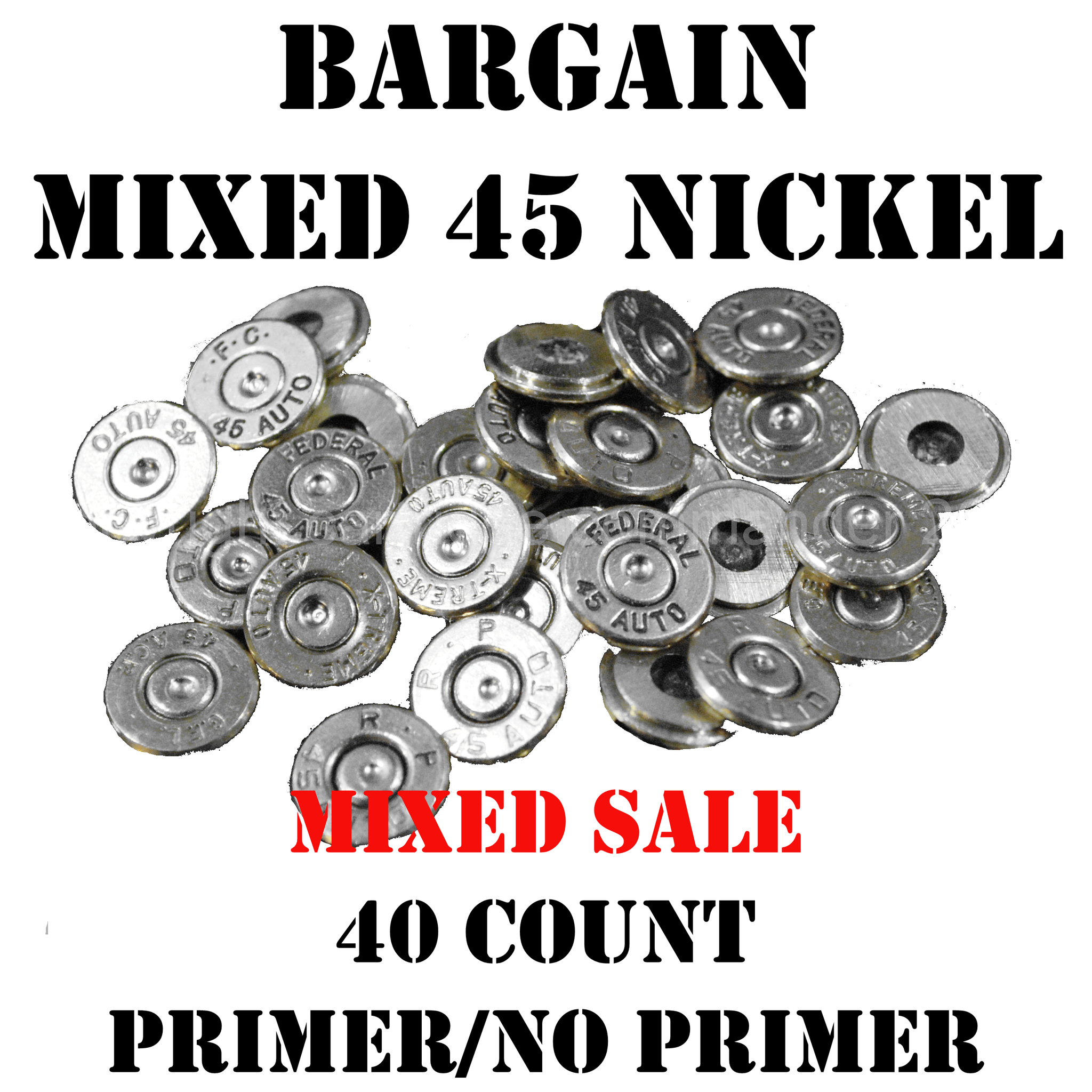 Mixed 45 Nickel Bullet Casings for DIY Jewelry Projects, 40 Count, Primer and No Primer Options