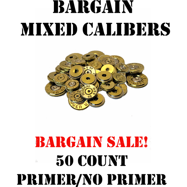 Bargain mixed bullet calibers for crafting in a 50 count package, featuring varied styles and sizes