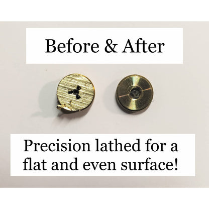 Before and after of precision lathed mixed bullet calibers for crafting with a flat and even surface